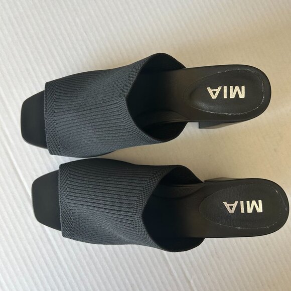 Mia Open Toe Heel Slip On Block Heels Stretchy Knit - Picture 3 of 7